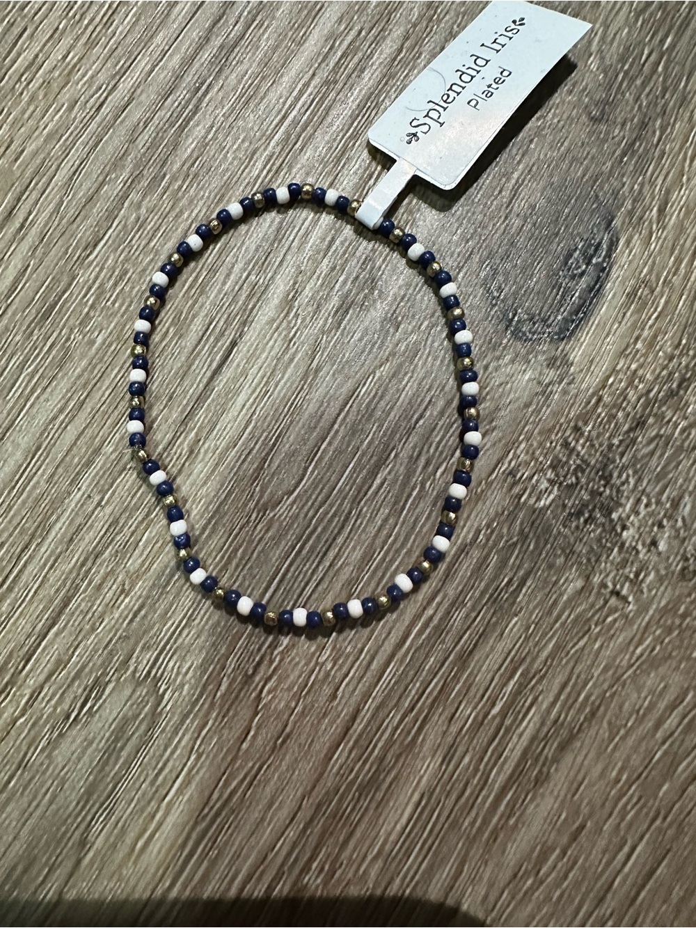 Splendid Navy, White & Gold Beaded Stretch Bracelet